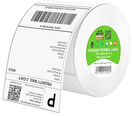 Double Dragon, Étiquette thermique autocollante Premium 100 x 150 mm (4 x 6) pour imprimantes Zebra, MUNBYN [1 rouleau - 500 étiquettes]