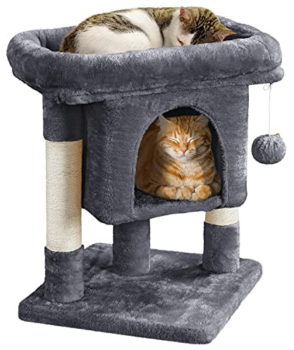 Yaheetech 23.5in Cat Tree – Sturdy & Stable, Space-Saving 3-Level Cat Tower with Plush Perch, Condo, Sisal Scratching Posts & Dangling Ball, Perfect for Apartments, Dark Gray