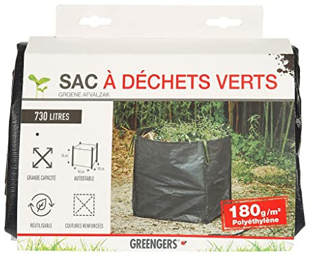 GREENGERS - Sacs à déchets de jardin, Jardin - Big Bag pour jardin XXL 730L, Sac à déchets de jardin XXL 730L, Sac jardinage 730L - 1 Sac - Très grand volume, Autostable, 220g/m² - L90 x l90 x H90cm