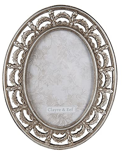 Clayre & Eef Bilderrahmen 13x18 cm Silberfarbig Kunststoff Oval Fotorahmen