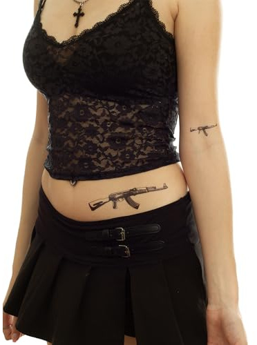 10 x Tatuaje AK-47 - Doble motivo en negro grande y pequeño - Tatuaje temporal para el cuerpo (10)