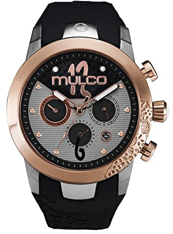 MULCO Watches for Women - Lady D - Silver Stainless Steel Case with Wrist Silicone Band, Large Face with Mother of Pearl and Rose Gold, Quartz Analog Movement, Waterproof - Inspired by Magic (Black)
