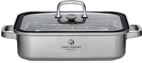 CHEF CUISINE Bräter Edelstahl mit Deckel, Aromadampfgarer, mit Thermometer, 7L, hitzebeständig bis 250° C, für Induktion und Backofen geeignet, spülmaschinengeeignet