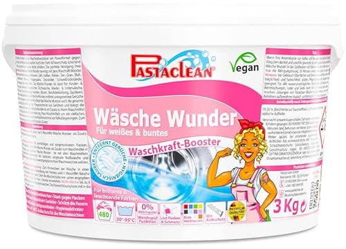 Pastaclean® Wäsche Wunder Waschkraftverstärker - Stark gegen Flecken und Schmutz - Entfernt Gerüche - 480 Anwendungen, 3 Kg