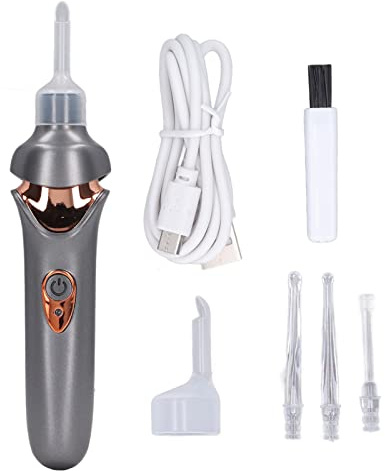 Aspirapolvere Elettrico per Orecchie con Luce a LED Punta Morbida Ricarica USB Strumento per la Rimozione del Cerume Aspirapolvere per Orecchie Pulitore per Orecchie Morbido Kit (Nero)