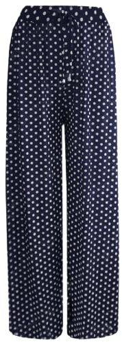 STAR FASHION GLOBAL LTD Womens Printed Elasticated Plazzo Waist Wide Leg Flared Trouser Summer Pant (Navy Polka Dot, 20-22)