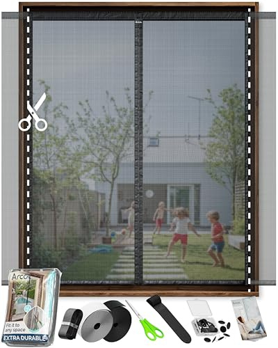 ARCOL Fliegengitter Fenster mit Magnet, Zuschneidbar in der Breite – Moskitonetz mit Klettverschluss – Robuster Magnetvorhang – insektenschutz fenster nach maß (155x120 cm, Schwarz)
