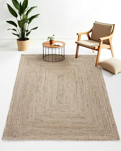 carpetfine Juteteppich Nele Taupe handgewebt aus Jute Rechteckig 40x60 cm | Moderner Naturteppich Uni im Boho - Style Flachgewebe Teppich für Wohnzimmer und Schlafzimmer