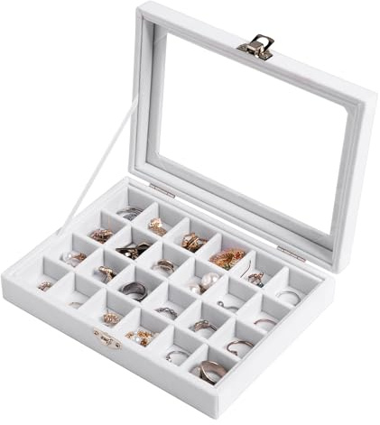 Frebeauty Kleine Schmuckschale mit 24 Fächern Samt mit transparentem Deckel