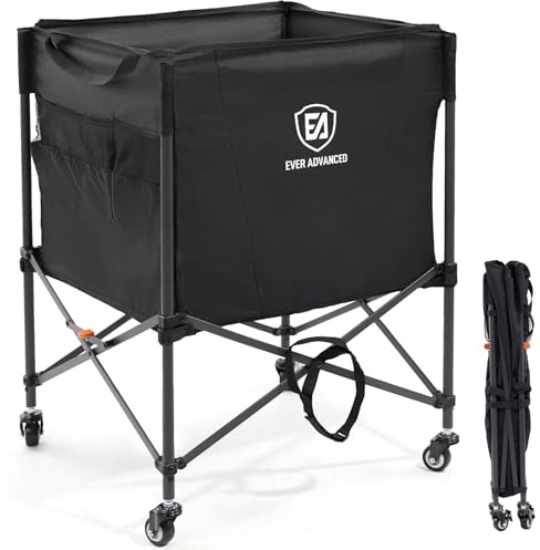 EVER ADVANCED Carrello porta palloni con ruote bloccabili, 83,8 x 57,9 cm, pieghevole per garage, attrezzatura sportiva per pallavolo, pallacanestro, tennis, contenitore per giocattoli