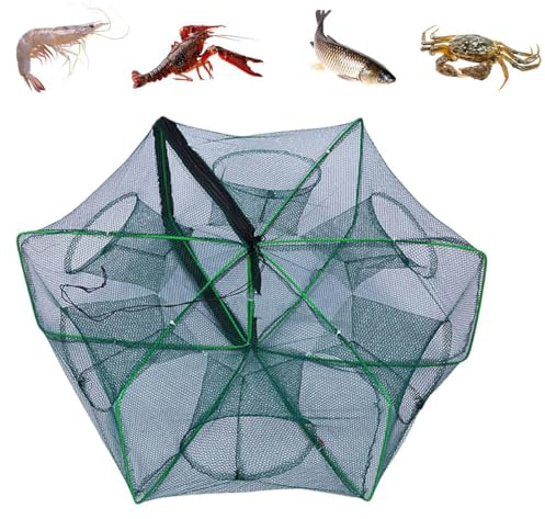 Generic The Magic Foldable Fishing Trap, Auto-Foldable Strengthened Fishing Trap Net Fishing Kit,Fishing Bait Trap Portable Fishing Net for Crab Crayfish Fish Minnow Shrimp (6 Holes)