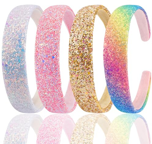 Vovii Glitter Headbands for Girls, Sparkly Sequin Headband Hairbands for Girls Non-slip, Cute Bling Head bands Hair Accessories For Toddler