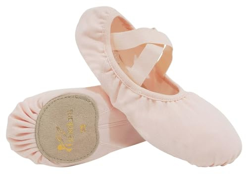 flexdans Ballet Shoes,Girls Stretch Canvas Ballet Slippers Split Sole Leather Ballerina Shoes for Kids Adult F032 Pink 36