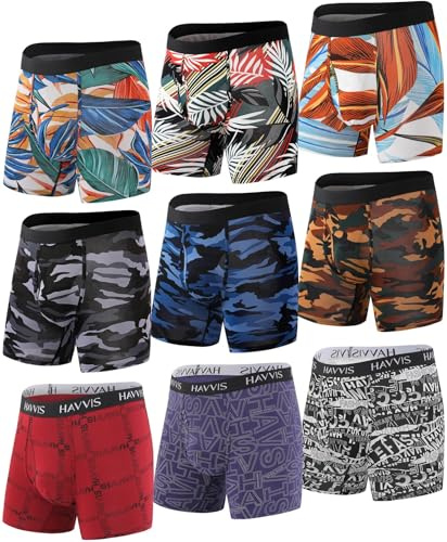 HAVVIS Mens Boxers Super Soft Bamboo Boxer Shorts Long Leg Anti Chafing Underwear with Fly Boxer Briefs Multipack
