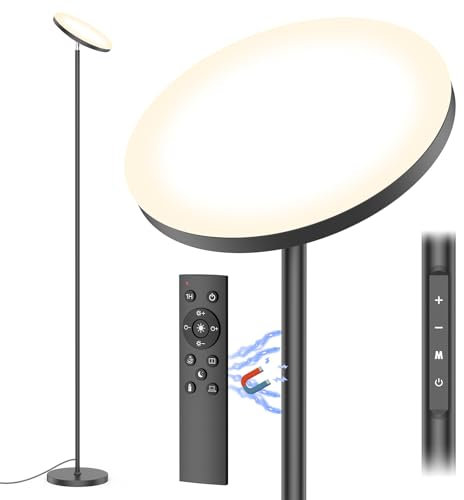 Amdelne LED Stehleuchte Wohnzimmer, 30W Stehlampe Deckenfluter Dimmbar mit 6 Szenemodi, 3000K-6000K Wohnzimmerlampe Deko Modern mit Fernbedienung & Touch-Steuerung, Stehlampen Schwarz Schlafzimmer