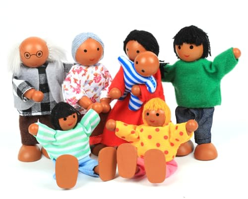 Lifreer Dolls House People, Wooden Dolls House Figures Sets of 7 People, Dolls House Accessories, Doll for Doll House Furniture Sets Pretend Gift