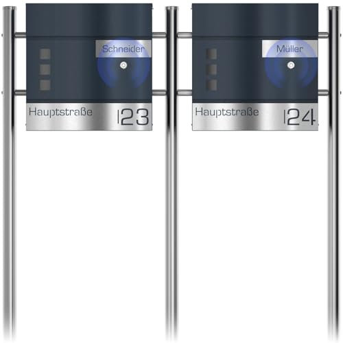 Buzón Doble con Soporte de Timbre de Radio - Buzón de Ventana Personalizado Acero Inoxidable Grabado láser Antracita RAL 7016 Buzón con Cerradura