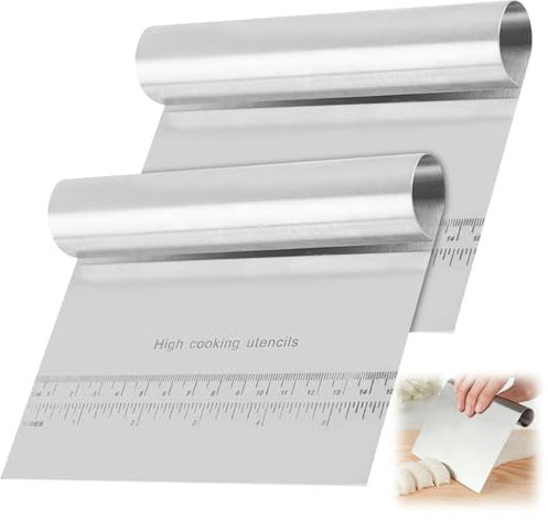 Stainless Steel Pastry Scraper, 2 PCS Premium Stainless Steel Dough Cutter Bench Scraper Metal Dough Scraper with Precise Scales for Bread Pastry