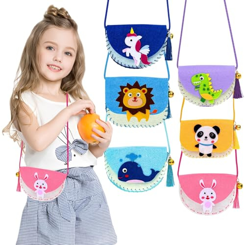 Omnikryp Kit DIY Sac à Main à Coudre, Kit Couture Enfant avec Aiguilles en Plastique, Couture Créatif pour Enfant Cadeau de Bricolage pour Educatifs, À Partir de 6 ans Adapté Aux Débutants