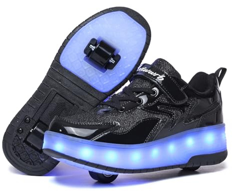 YongerYong LED Strips Roller Skate Shoes with Double Wheels for Kids Automatic Retractable Skateboarding Shoes Outdoor Sports Gymnastic Sneakers