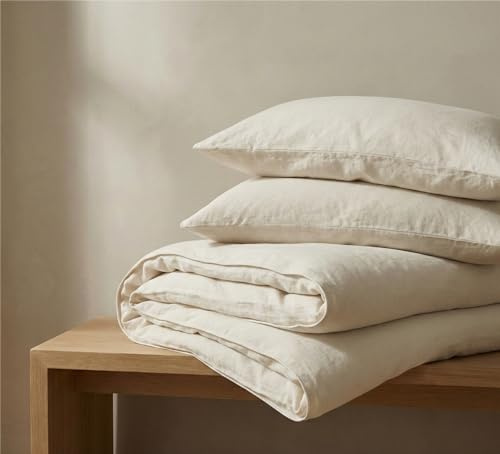 The Tangerine Store Set Copripiumino - Biancheria da letto in 100% Puro Lino, Comfort Traspirante e Termoregolante, Lusso Fatto a Mano - Rosa Baby, Matrimoniale (198 x 223,5 cm)