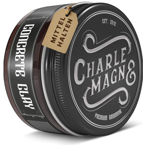Charlemagne Concrete Clay Pomade 100 Ml – Haar-Clay-Pomade, fettfreie Textur & Stylingcreme für nahezu matten Look – Friseurqualität, Made in Germany (100 Ml, Mittlerer Halt)