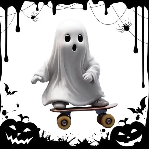 Estatua de fantasma de Halloween, decoración de figura de resina, adorno de mesa espeluznante, bonito diseño de monopatín, material de resina a presión, exhibición de escritorio para ventana de fiesta