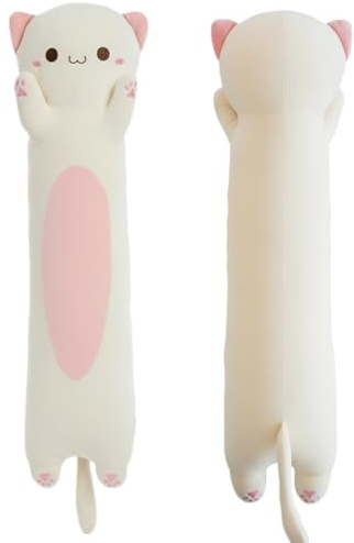 ZOMAXTOY Cat Plush, Soft Long Cat Plush Pillow, Cute Kitten Plushies Toy Stuffed Animal Kitty Hugging Pillow for Kids Boys Girls Room Decor (Beige, Round Eyes, 60cm/23.62inch)