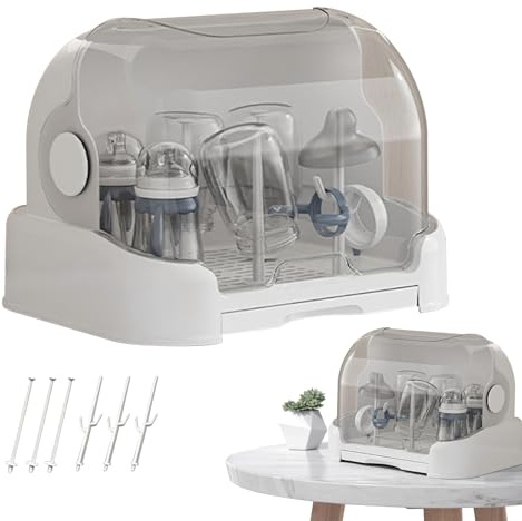 Baby Bottle Storage Box - Baby Bottle Drying Rack With Drip Tray And 6 Drain Support Frame | Space Saving Bottles Dryer Holder For Kitchen Countertop Cabinet & Daycare