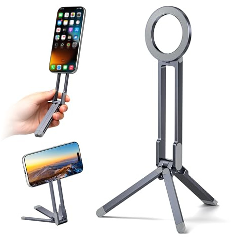 Itramax Magnetiskt Mobilstativ Fällbart Smartphone Bordstativ Mini Selfie Stick Tripod Justerbar för Vlogging Video Inspelning för MagSafe iPhone 17/16/15/14/13/12,Samsung Galaxy,Google,Android Grå