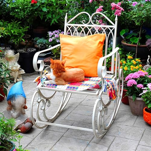 Banc d'extérieur résistant aux intempéries avec accoudoirs et dossier, chaise à bascule toutes saisons pour jardin, porche, arrière-cour et parc – Installation facile, design blanc élégant