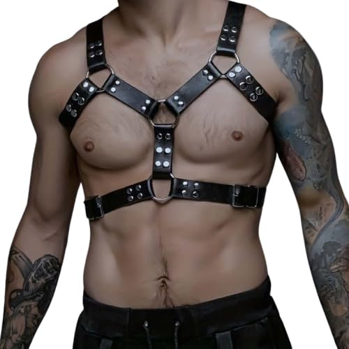 Men's Leather Body Harness Punk Chest Strap Harness Belt Men's Chest Harness Belt Shoulder Strap Adjustable Buckle Body Garter Belt Cosplay Nightclub Sexy Punk Chest Clubwear Outfits Accessories