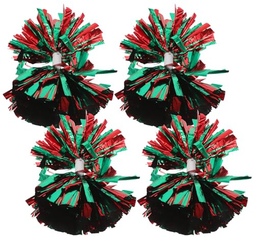 SUPVOX Lot de 4 Pompons de Cheerleading Métalliques avec Poignée Ergonomique Pompons Tourbillonnants Rouge et Vert Moyen pour Équipes de Danse Accessoires Légers pour Entraînement et