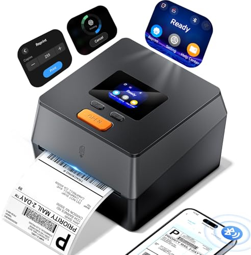 Phomemo Shipping Label Printer with Touchable Screen, 4x6 Bluetooth Thermal Label Printer with Built-in Label Holder, D420D Thermal Printers for Small Business, Compatible with USPS, Tiktok, Amazon