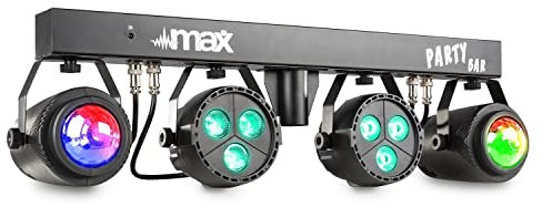 MAX PartyBar1 - Projecteurs LED avec Trépied, LED RVBB, 2 Spots et 2 Jellymoon, Fonction DMX, Mode Automatique ou en Rythme, avec Télécommande sans Fil