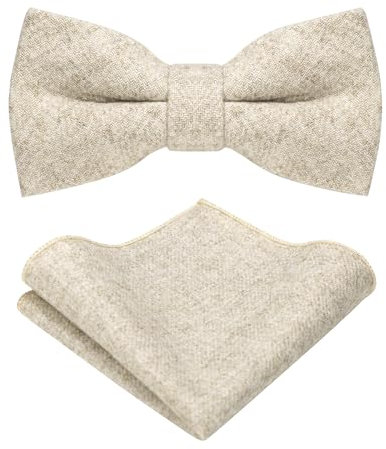 JEMYGINS Fliege Herren Beige in Wolle Kaschmir Einfarbig Filz Geeignet für Herbst und Winter und Einstecktuch Sets(3)