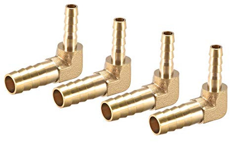 sourcing map 4 Stück Schlauchadapter aus Messing 90 Grad 10mm bis 6mm Widerhaken für Winkelrohrverbinder