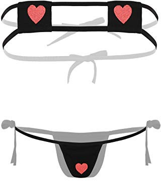 YOOJIA Mikrobikini sexig dam kärlek/randigt mönster sexig tvådelad baddräkt dam micro stringtrosa dam sexig slingshot G-stringtrosa tangas, svart, One Size