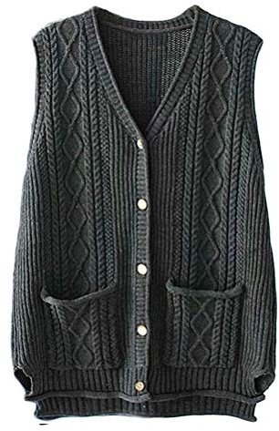 FTCayanz Cardigan Tricot Femme Col V Gilet sans Manches Elégant Casual Pull Ouvert Boutons
