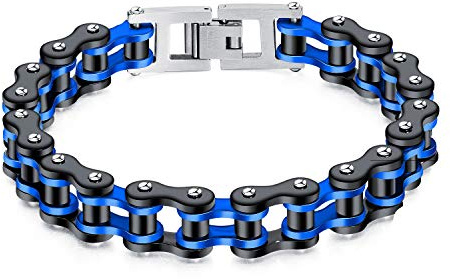 ATEIELLI armband cykelkedja rostfritt stål tvåfärgad motorcykel länkkedja biker armband män smycken JWB300, 22 centimeters, Metall