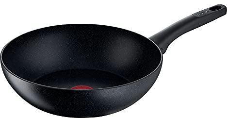 Tefal G28119 Black Stone Wokpfanne 28 cm | Mineralia+ Antihaftversiegelung | sicher | Thermo-Signal | induktionsgeeignet | gesund Kochen | Stone-Effekt | Schwarz