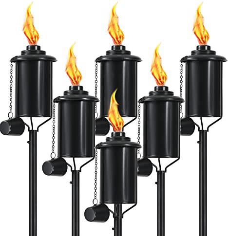 DIKAIDA 6 Pack Metal Citronella Torches, Torches Garden for Outside 60 inch Flickering Flame Citronella Outdoor Light Torch,Metal Torches for Outside, Camping Patio Pathway Table Torch(Jet Black)