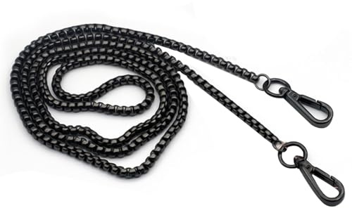 Anwangda Correa de transporte para bolsos, 120 cm, de metal, correa de repuesto con hebillas de metal, cadena extraíble para bolso de hombro, bolso de mano, color negro