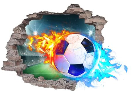 Zfseyuh Fußball Wandtattoo 3D Wandsticker Fussball Kinderzimmer Jungen Selbstklebende Durchbruch Poster Junge für Jugendzimmer Kinderzimmer Teenager Schlafzimmer