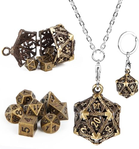 DND Würfel Set, Mini Dice Set,7 Stück DND Dice Set Würfelset für Dungeon und Dragons MTG RPG D&D D20, D12, D10, D%, D8, D6, D4, Metall Polyedrische Würfel Set, Antik Bronze Rollenspiel Würfel