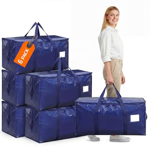 6 Pack Moving Bags and Storage Bags - 90L Heavy Duty Moving Boxes with Reinforced Bottom & Wrap-Around Handles, Tear-Resistant Reusable Storage Bins for Home, College Dorm Clothes Bedding Duvet Toys