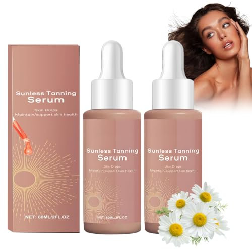 Gocce Autoabbronzanti Viso e Corpo, Gocce abbronzanti senza sole, Sunless Tanning Drops, Migliora il tono naturale della tua pelle, per Stimola Produzione Naturale di Melanina (60ml*2)