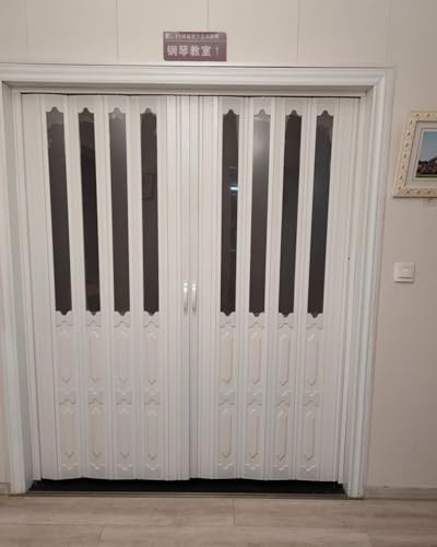 Ensemble de porte coulissante pliante en PVC avec rail en métal - Panneau laminé à double paroi - 210 cm de haut - Porte plissée rétractable pour chambre à coucher, couloir et terrasse (265 cm)