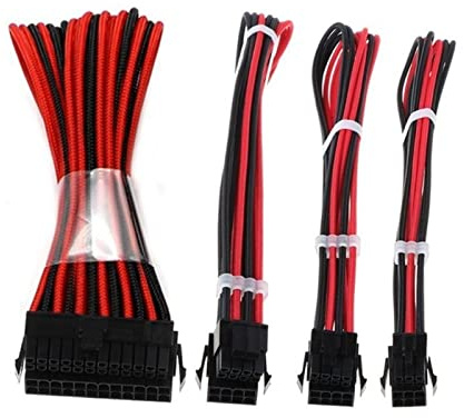 Genérico Kit de cable de extensión básica 1pc ATX 24 Pin 1pc EPS 4 + 4 Pin 1pc PCIE 6 + 2 Pin 1pc PCI-E 6 Cable de extensión de potencia PIN Ajuste for ordenador personal Computadora C26(40cm,Red)