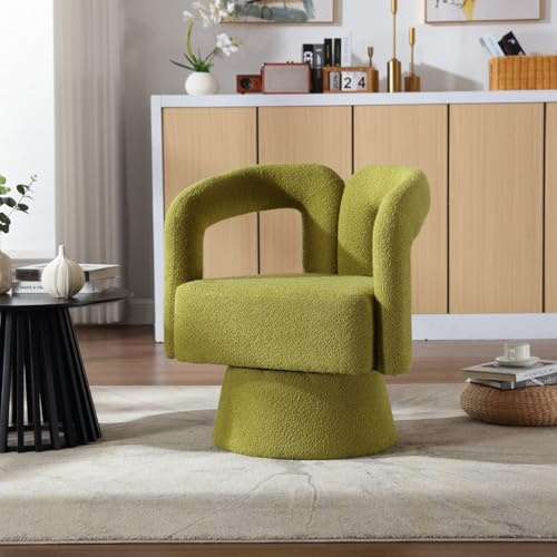 PUGSDRLY Fauteuil Salon,Chaise Pivotante à 360° Confortable avec Accoudoirs,Coussin Moelleux,Fauteuil Relax,Chaise de Bureau pour Salon Chambre Bureau (Vert Olive)